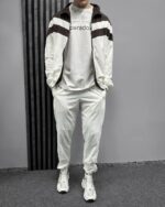 Мужской Молочный Спортивный Костюм Плащевка Жатка с Лампасами - Мастерка на Молнии + Штаны