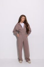 Женский Базовый Спортивный Костюм Мокко на Молнии Оверсайз - Кофта Зипка + Широкие Штаны