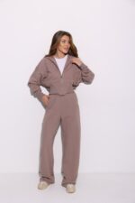 Женский Базовый Спортивный Костюм Мокко на Молнии Оверсайз - Кофта Зипка + Широкие Штаны