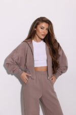 Женский Базовый Спортивный Костюм Мокко на Молнии Оверсайз - Кофта Зипка + Широкие Штаны