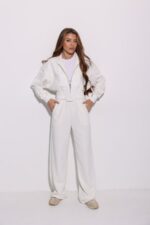 Женский Базовый Молочный Спортивный Костюм на Молнии Оверсайз - Кофта Зипка + Широкие Штаны