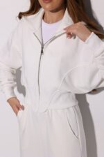 Женский Базовый Молочный Спортивный Костюм на Молнии Оверсайз - Кофта Зипка + Широкие Штаны