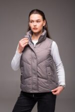 Женская Серая Жилетка Безрукавка - Стеганая с Высоким Горлом