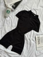 Женский Облегающий Черный Комбинезон Шортами с Короткими Рукавами