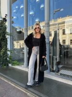 Женский Удлиненный Фактурный Черный Кардиган с Бахромой