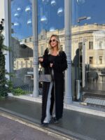 Женский Удлиненный Фактурный Черный Кардиган с Бахромой