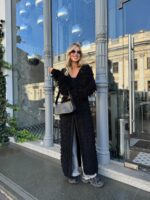 Женский Удлиненный Фактурный Черный Кардиган с Бахромой