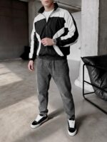 Мужская Черно-Белая Ветровка Мастерка на Молнии