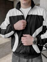 Мужская Черно-Белая Ветровка Мастерка на Молнии