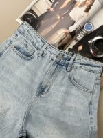 Женские Широкие Светло-Голубые Джинсы Палаццо Багги с Камнями Стразами