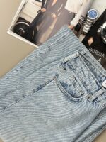 Женские Широкие Светло-Голубые Джинсы Палаццо Багги с Камнями Стразами