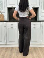 Женские Широкие Графитовые Джинсы Палаццо Багги с Камнями Стразами