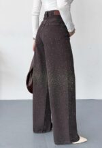 Женские Широкие Графитовые Джинсы Палаццо Багги с Камнями Стразами