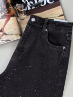 Женские Широкие Графитовые Джинсы Палаццо Багги с Камнями Стразами