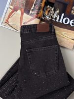 Женские Широкие Графитовые Джинсы Палаццо Багги с Камнями Стразами