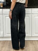 Женские Широкие Черные Джинсы Палаццо Багги с Камнями Стразами