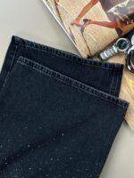 Женские Широкие Черные Джинсы Палаццо Багги с Камнями Стразами