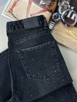 Женские Широкие Черные Джинсы Палаццо Багги с Камнями Стразами