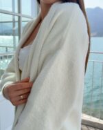 Женский Удлиненный Мягкий Пушистый Белый Кардиган Свободного Кроя