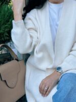 Женский Длинный Пушистый Молочный Кардиган Свободного Кроя