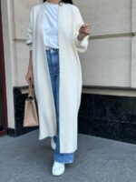 Женский Длинный Пушистый Молочный Кардиган Свободного Кроя