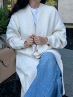 Женский Длинный Пушистый Молочный Кардиган Свободного Кроя