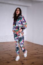 Женский Разноцветный Спортивный Костюм Худи Джоггеры - Двунитка Принтованный