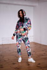 Женский Разноцветный Спортивный Костюм Худи Джоггеры - Двунитка Принтованный