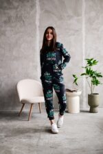 Женский Черный Спортивный Костюм Худи Джоггеры - Двунитка с Надписями