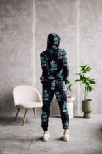 Женский Черный Спортивный Костюм Худи Джоггеры - Двунитка с Надписями
