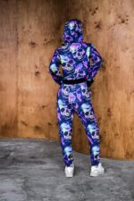 Женский Фиолетовый Спортивный Костюм Худи Джоггеры - Двунитка в Принт Черепах