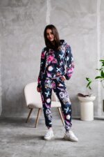 Женский Чорный Спортивный Костюм Худи Джоггеры - Двунитка в Ярких Принтах
