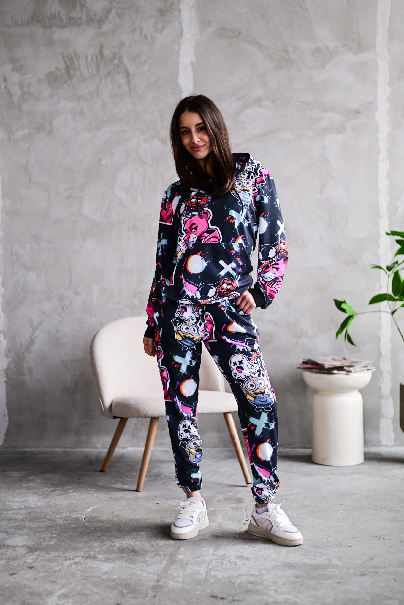 photo_2026-03-16_18-17-07 Женский Чорный Спортивный Костюм Худи Джоггеры - Двунитка в Ярких Принтах