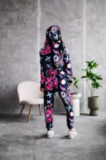 Женский Чорный Спортивный Костюм Худи Джоггеры - Двунитка в Ярких Принтах