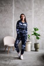 Женский Черный Спортивный Костюм Худи Джоггеры - Двунитка в Принт Черепах