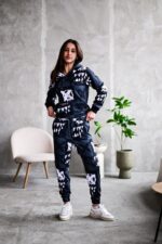 Женский Графитовый Спортивный Костюм Худи Джоггеры - Двунитка Принтованный