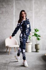 Женский Графитовый Спортивный Костюм Худи Джоггеры - Двунитка Принтованный