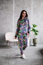 Женский Разноцветный Спортивный Костюм Худи Джоггеры - Двунитка в Принт