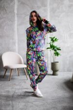 Женский Разноцветный Спортивный Костюм Худи Джоггеры - Двунитка в Принт