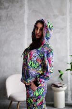 Женский Разноцветный Спортивный Костюм Худи Джоггеры - Двунитка в Принт