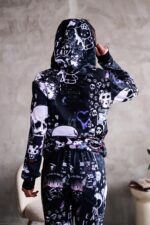 Женский Черный Спортивный Костюм Худи Джоггеры - Двунитка в Принт "Hello Kitty"