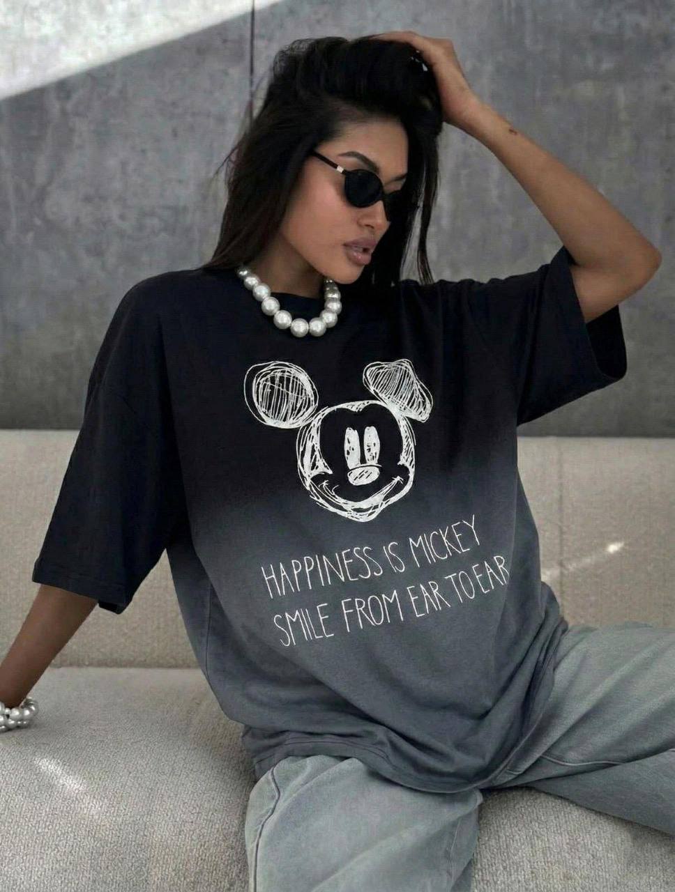 photo_2026-03-17_09-12-30 Женская Объемная Черная Футболка Оверсайз Варенка Градиент с Микки Маусом