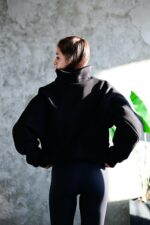 Женская Теплая Черная Кофта на Флисе - Бомбер Оверсайз на Молнии