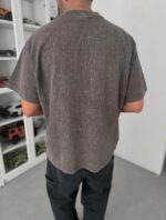 Мужская Объемная Темно-Серая Вареная Футболка Оверсайз с Надписью на Спине