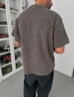 Мужская Объемная Темно-Серая Вареная Футболка Оверсайз с Надписью на Спине