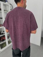 Мужская Объемная Бордовая Вареная Футболка Оверсайз с Надписью на Спине