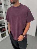 Мужская Объемная Бордовая Вареная Футболка Оверсайз с Надписью на Спине