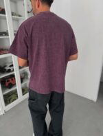 Мужская Объемная Бордовая Вареная Футболка Оверсайз с Надписью на Спине