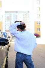 Женский Теплый Вязаный Белый Свитер Оверсайз