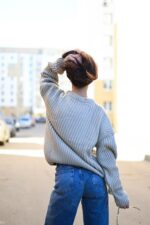 Женский Теплый Вязаный Серый Свитер Оверсайз